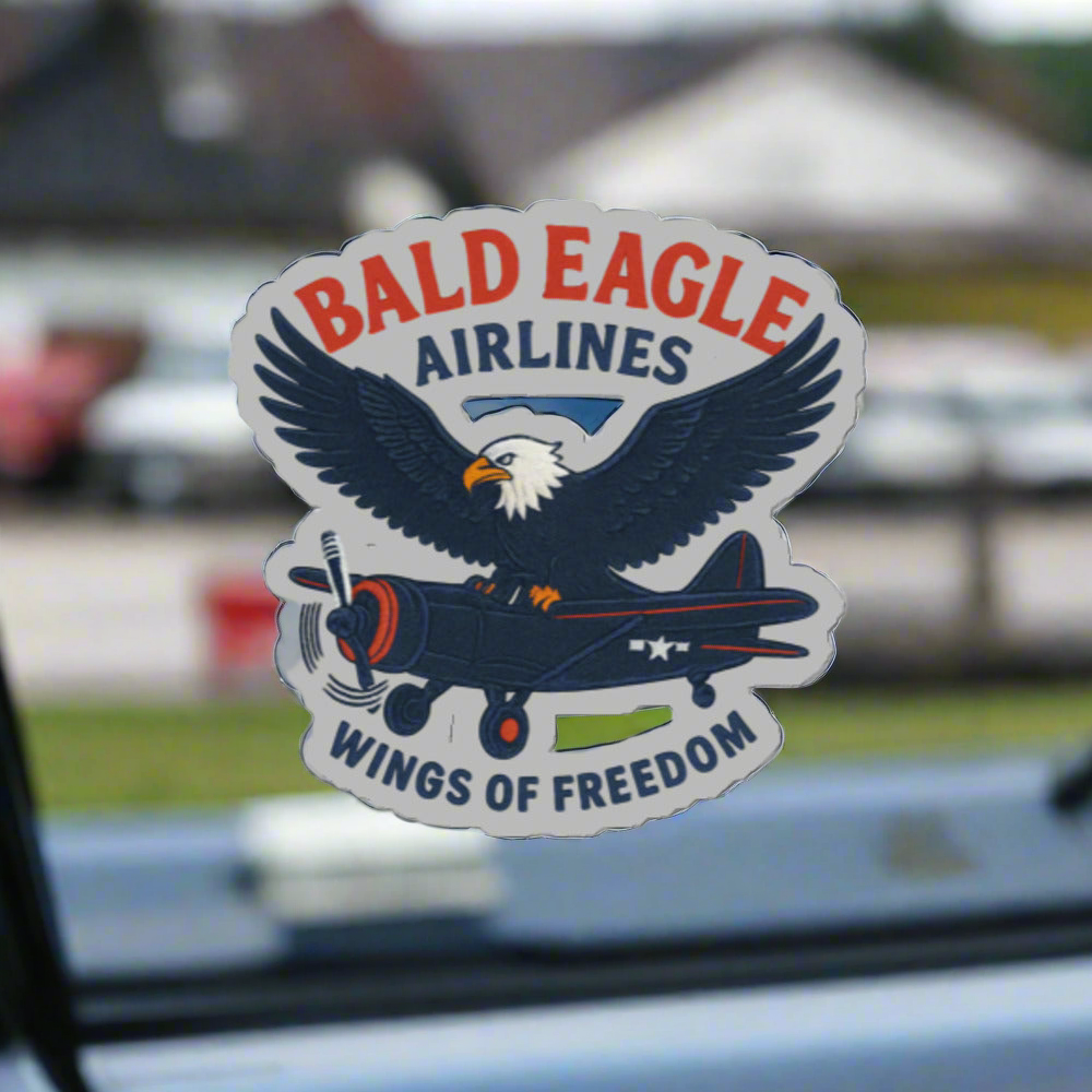 Bald Eagle Airlines Patriotic Sticker – USA Flag Decal for Laptops and More