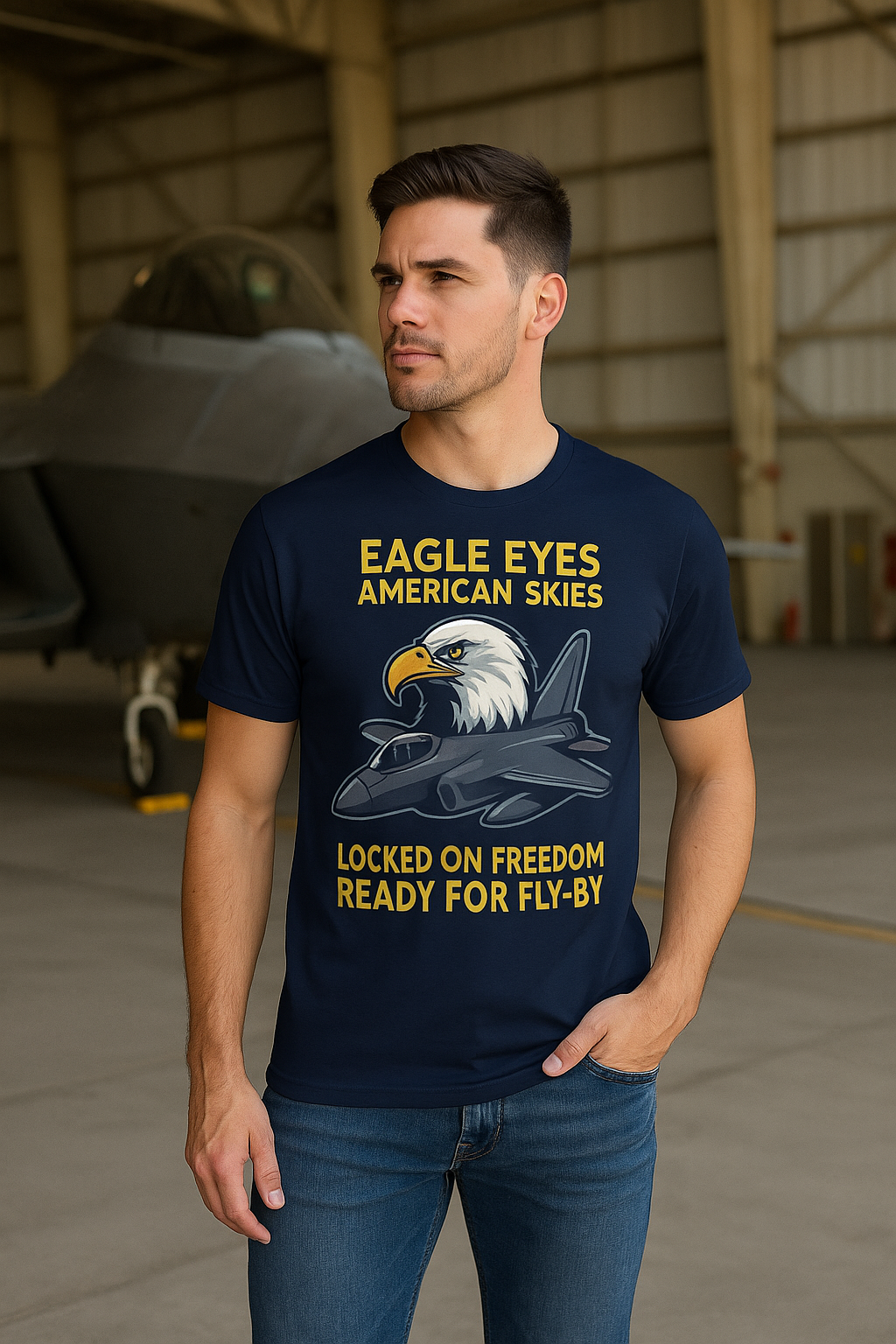 Flyby Approved Patriotic T-Shirt – USA Fighter Jet Tee by Bald Eagle Airlines