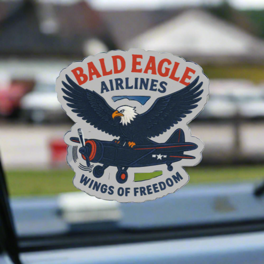 Bald Eagle Airlines Patriotic Sticker – USA Flag Decal for Laptops and More