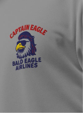 Gray polo shirt with Captain Eagle Bald Eagle Airlines logo