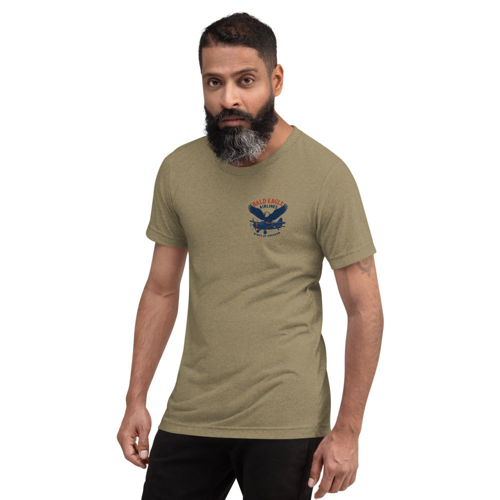 bald eagle airlines on front chest in sand color, full logo on back