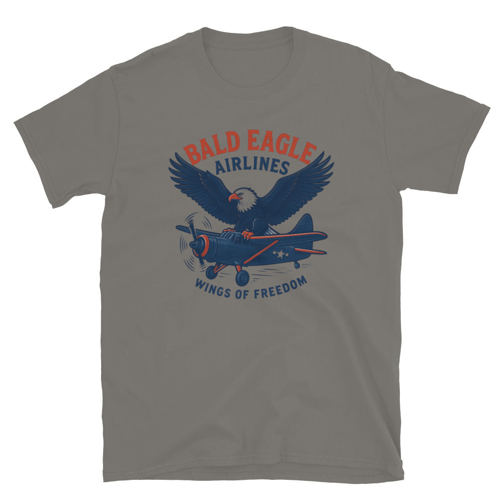bald eagle flying plane tshirt, wings of freedom